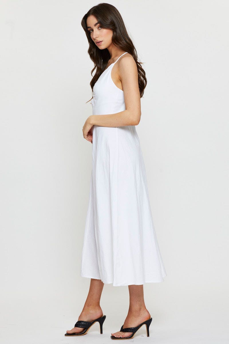 MIDI DRESS White A Line Dress Short Sleeve Midi for Women by Ally