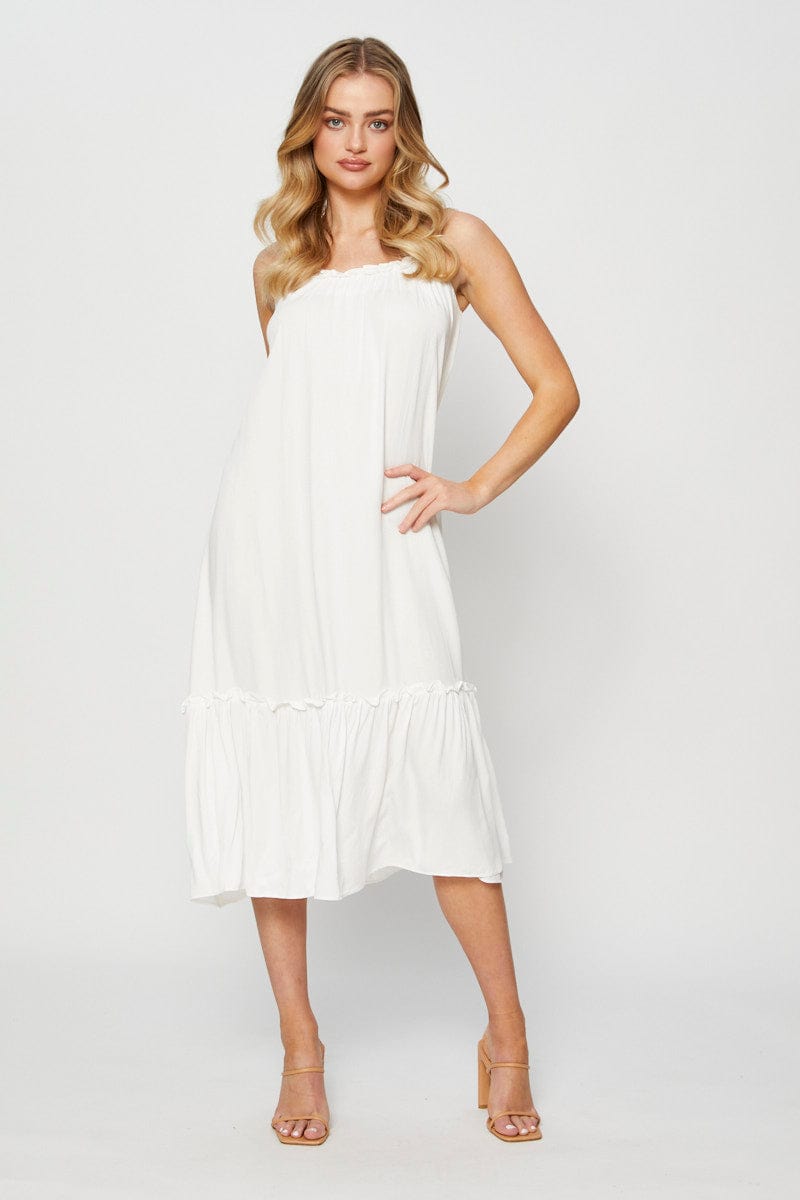 MIDI DRESS White A Line Dress Sleeveless Midi for Women by Ally