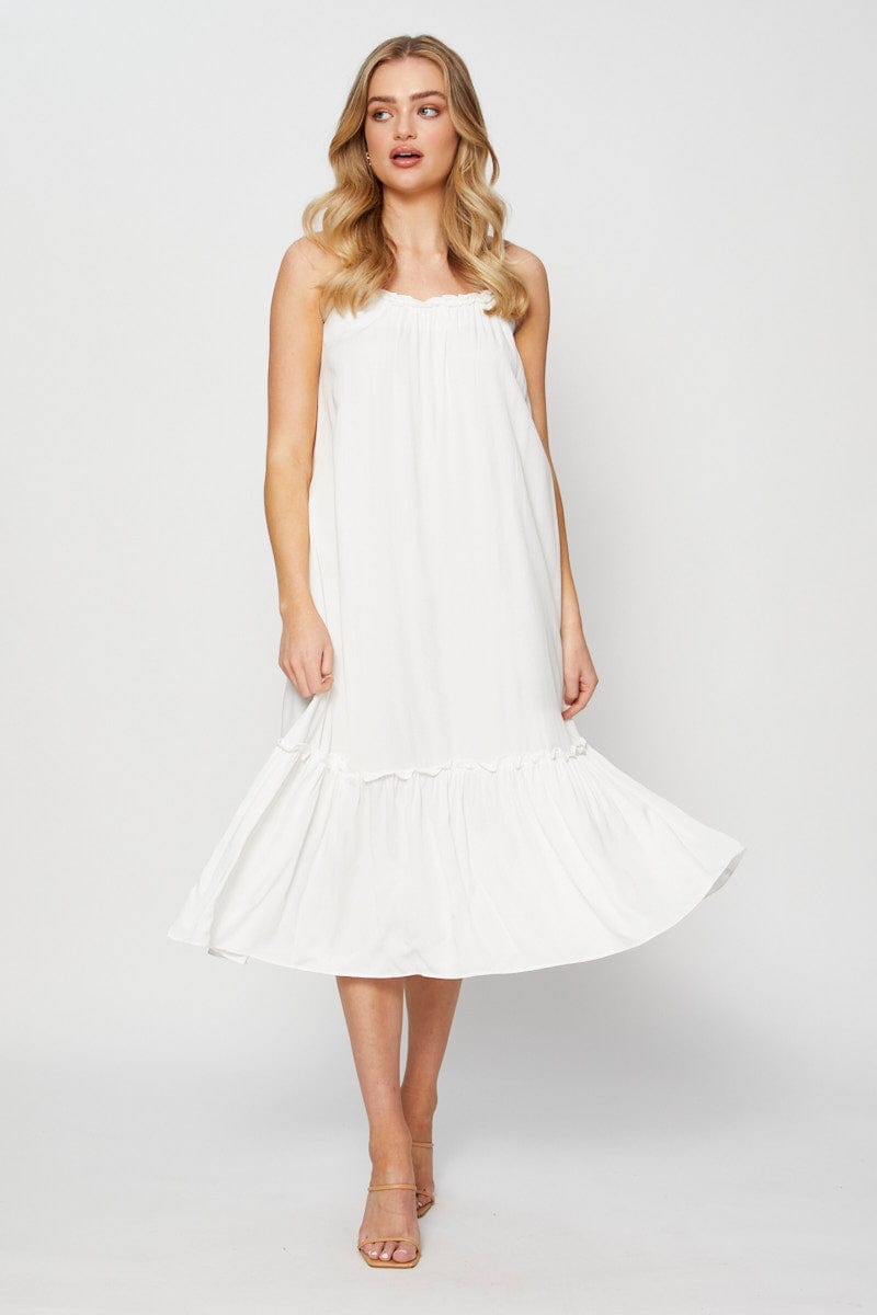 MIDI DRESS White A Line Dress Sleeveless Midi for Women by Ally