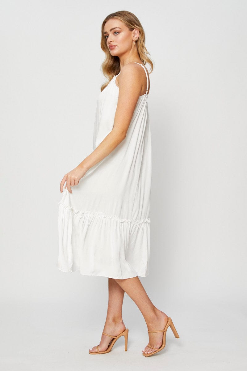 MIDI DRESS White A Line Dress Sleeveless Midi for Women by Ally