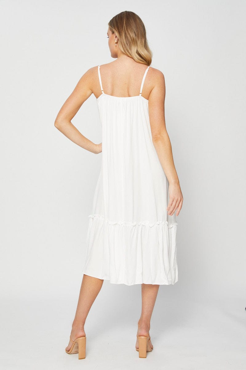 MIDI DRESS White A Line Dress Sleeveless Midi for Women by Ally