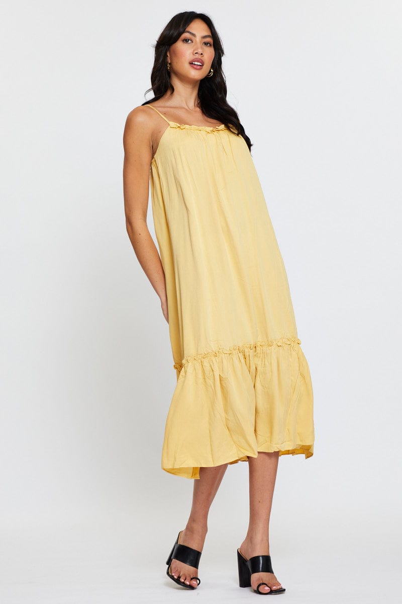 MIDI DRESS Yellow A Line Dress Sleeveless Midi for Women by Ally