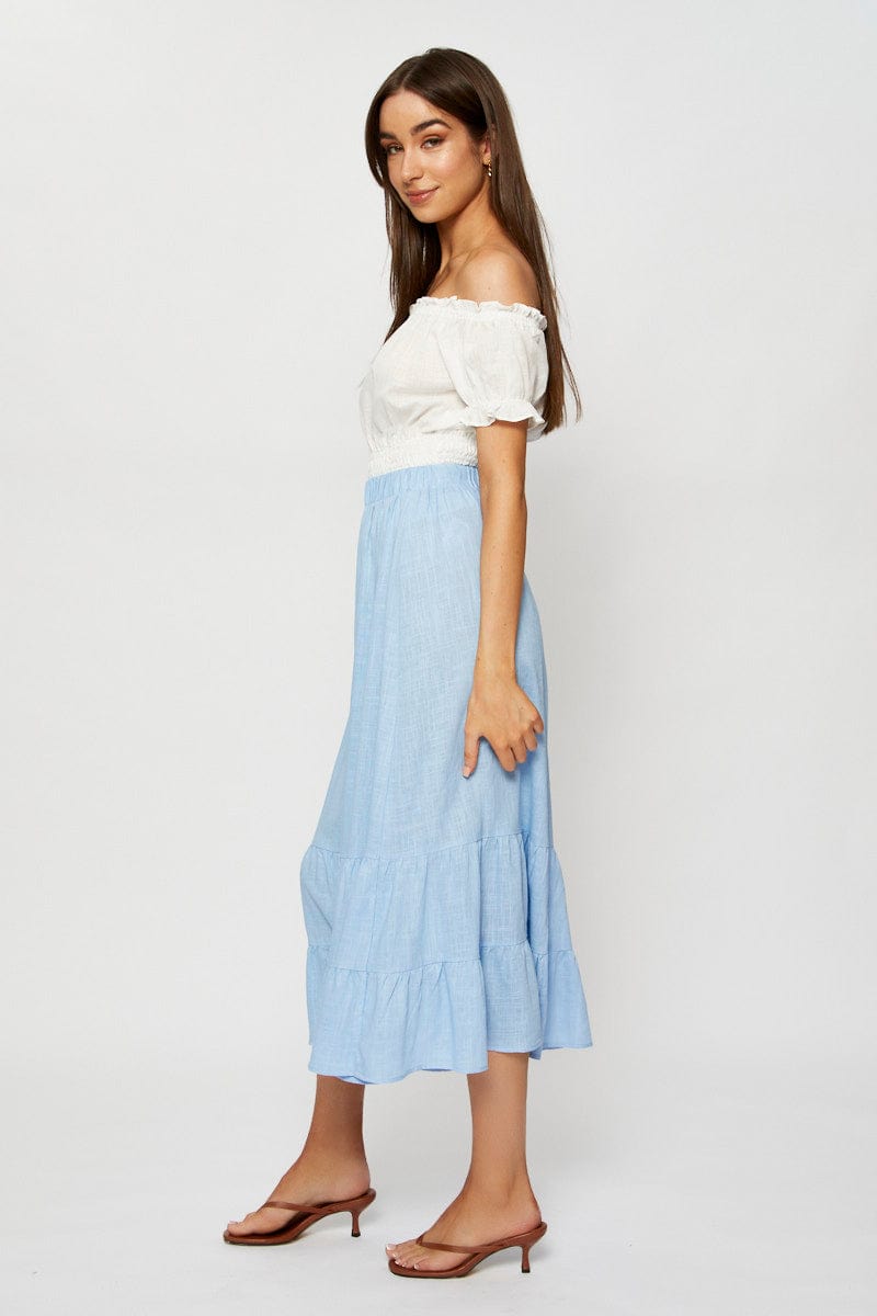 MIDI PENCIL Blue Midi Skirt High Rise for Women by Ally