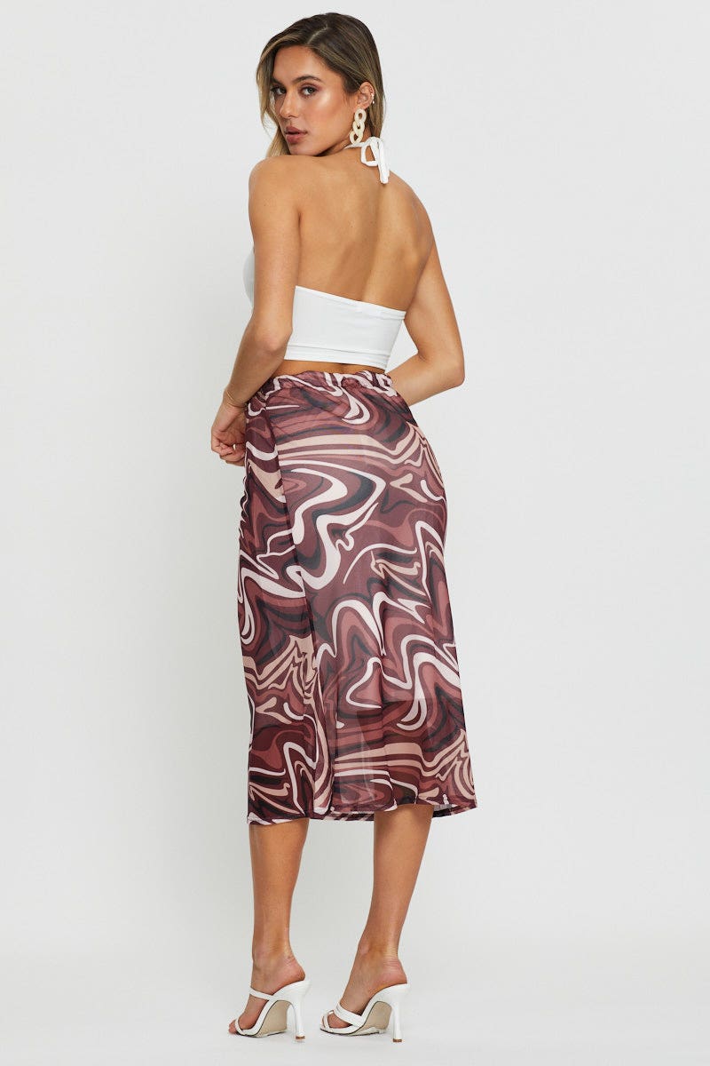 MIDI PENCIL Marble Print Mesh Fabric Slip Skirt for Women by Ally