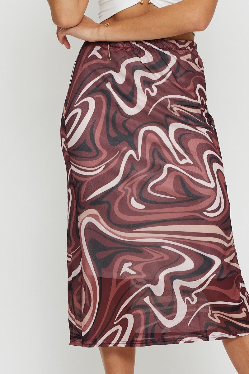 MIDI PENCIL Marble Print Mesh Fabric Slip Skirt for Women by Ally