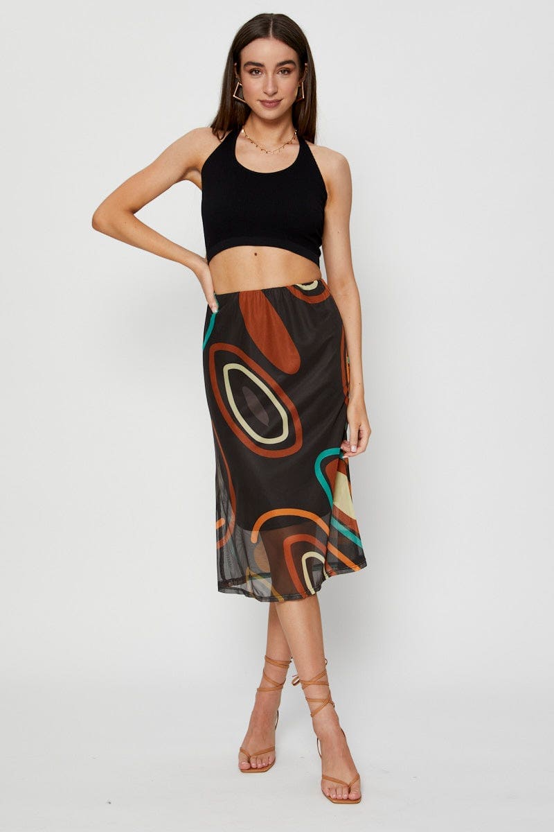 MIDI PENCIL Marble Print Mesh Fabric Slip Skirt for Women by Ally