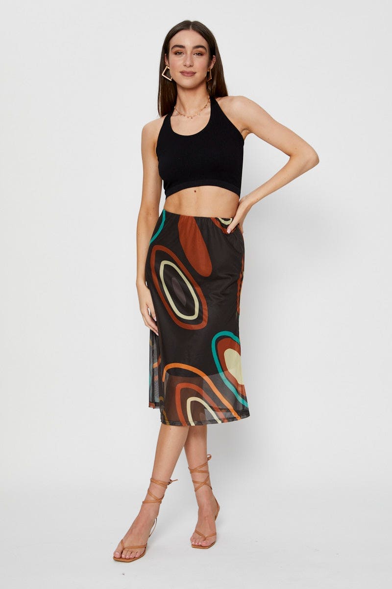 MIDI PENCIL Marble Print Mesh Fabric Slip Skirt for Women by Ally