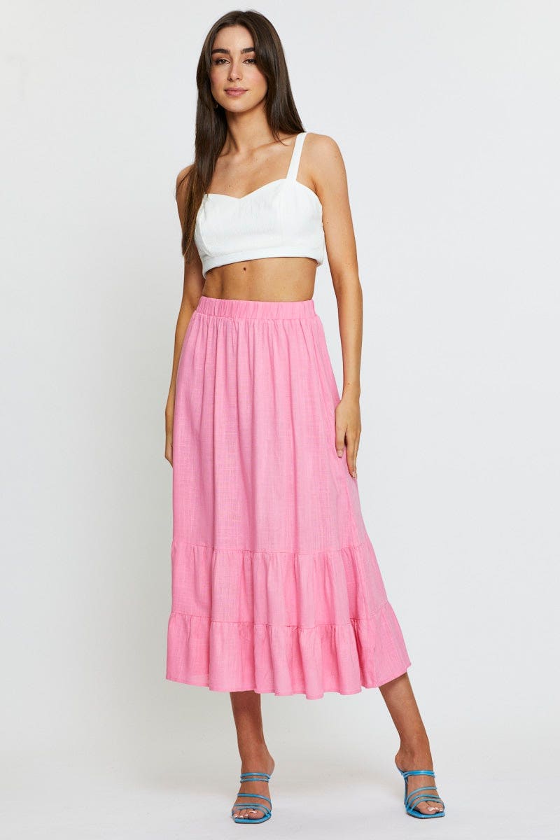 MIDI PENCIL Pink Midi Skirt High Rise for Women by Ally