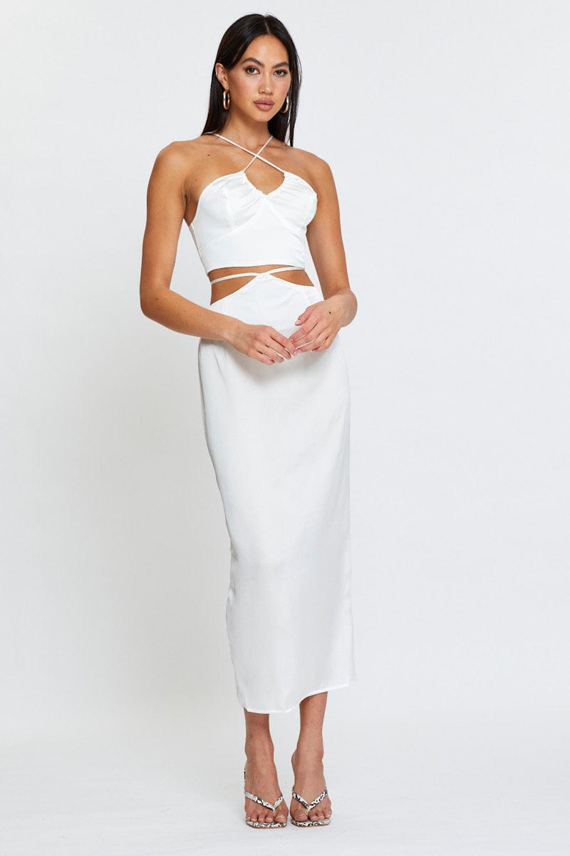 Long Skirt Satin Skirt Midi White Genevieve White Satin Maxi Skirt