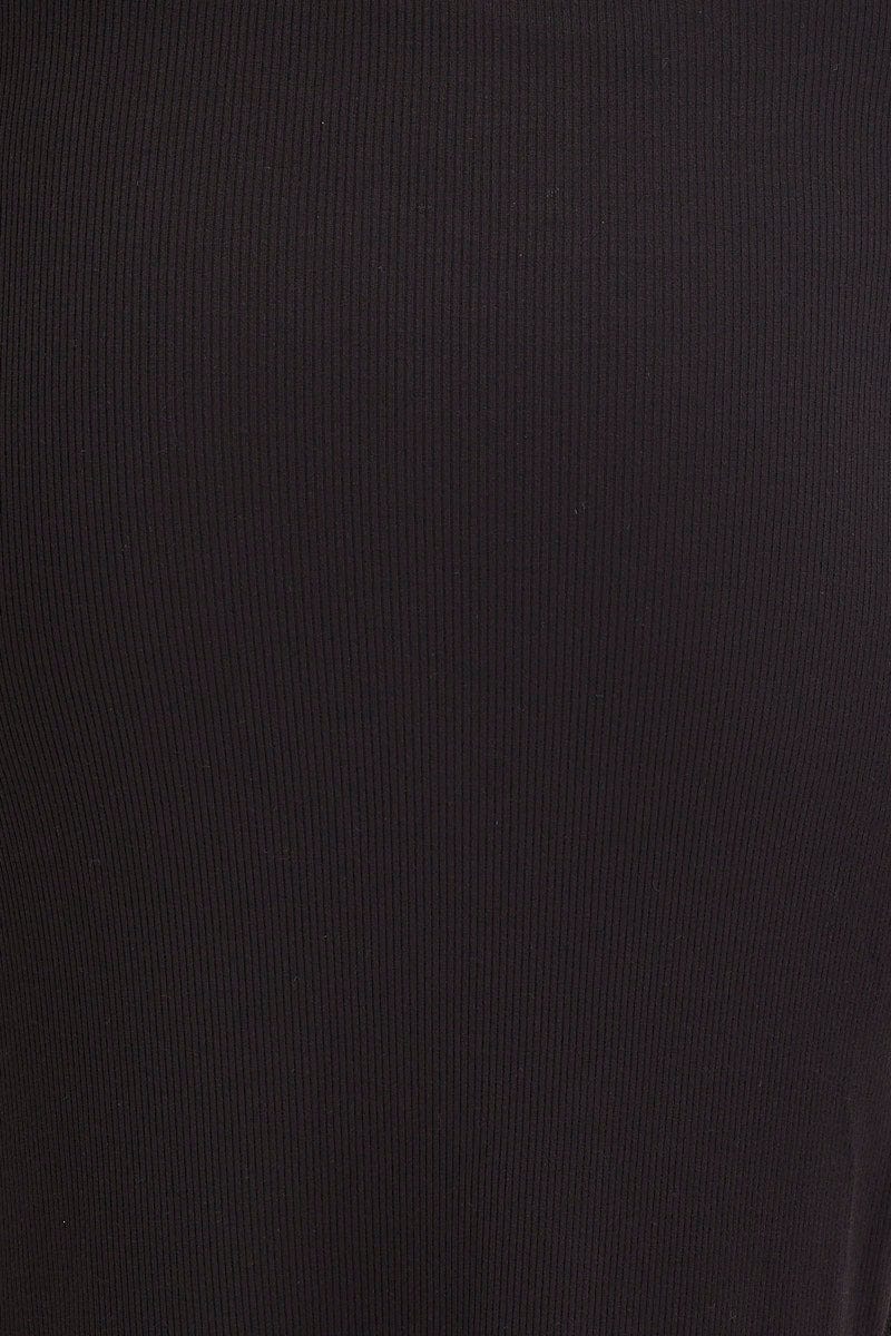 MIDI SKIRT Black Maxi Skirt High Rise Ring Detial Rib Jersey for Women by Ally