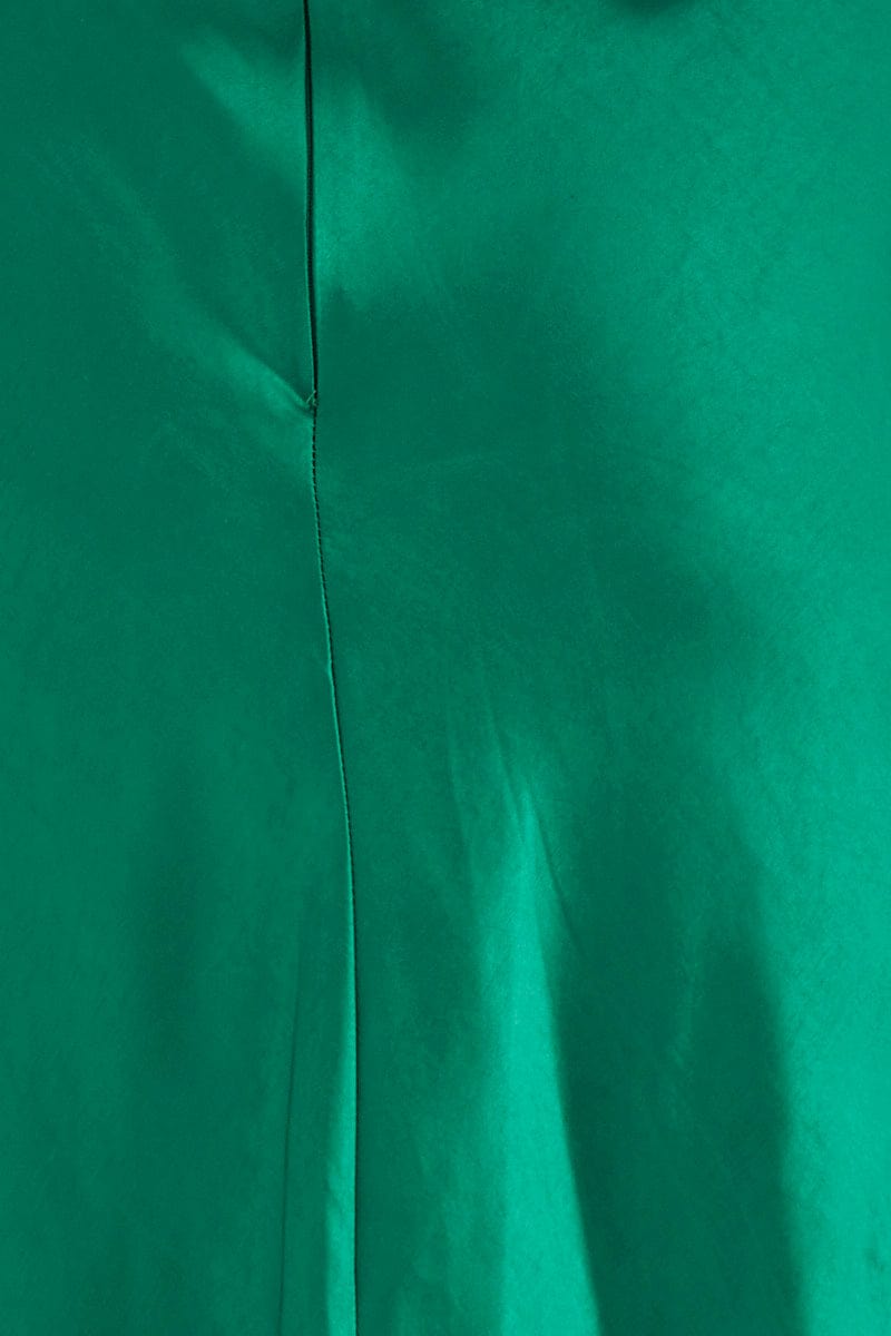 MIDI SKIRT Green Slip Skirt Front Split Satin for Women by Ally