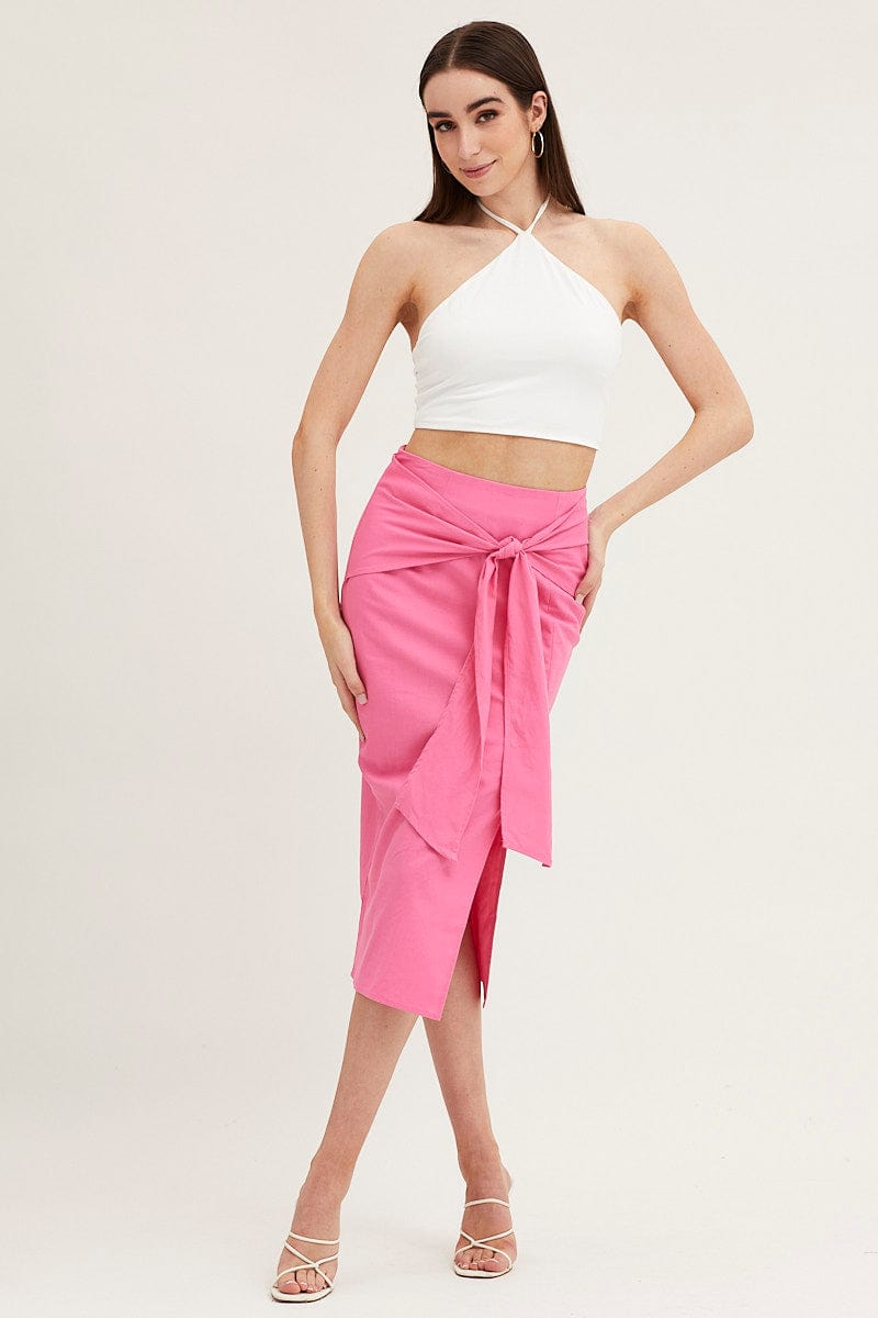 MIDI SKIRT Pink Front Tie Midi Skirt for Women by Ally