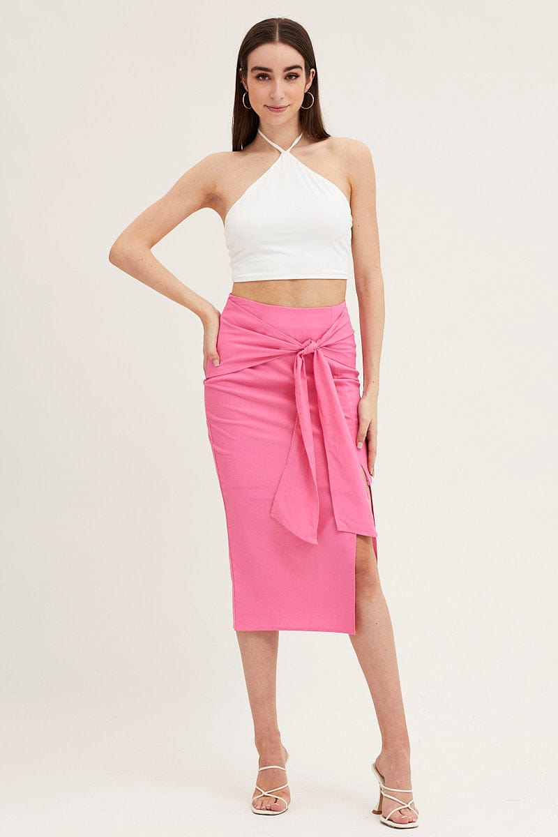 MIDI SKIRT Pink Front Tie Midi Skirt for Women by Ally