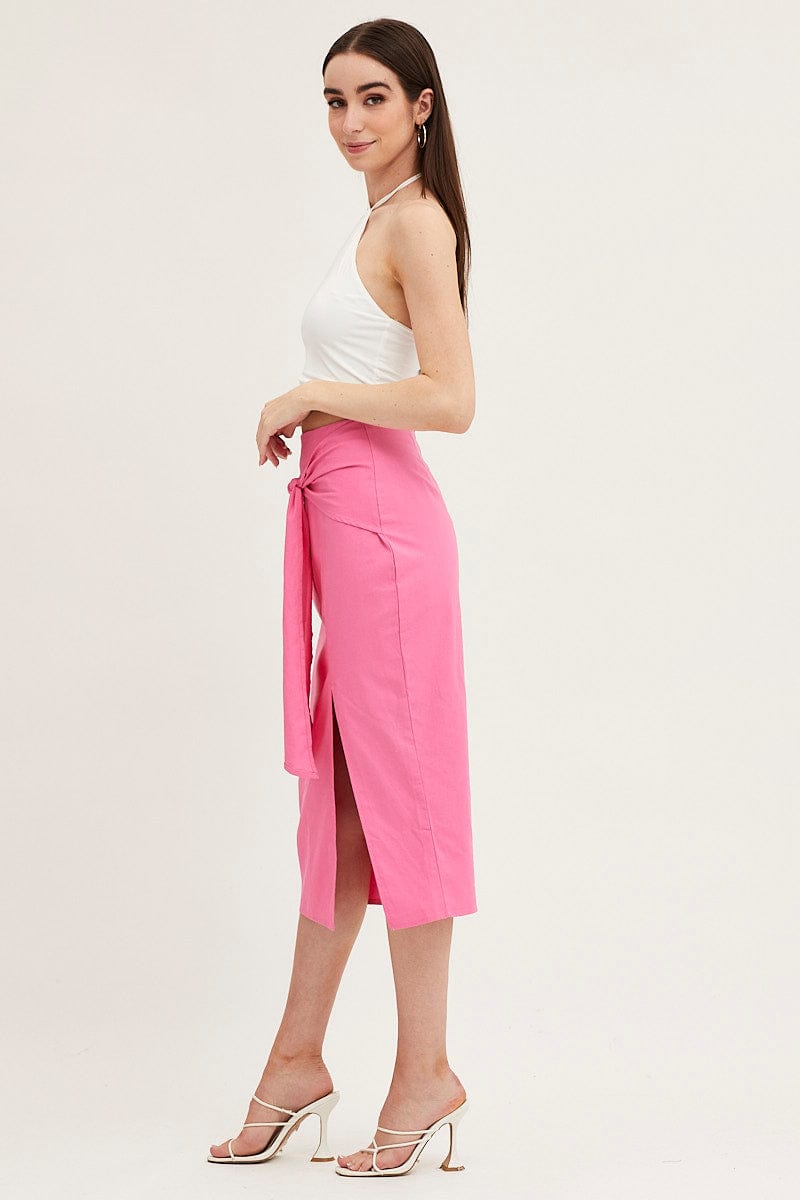 MIDI SKIRT Pink Front Tie Midi Skirt for Women by Ally