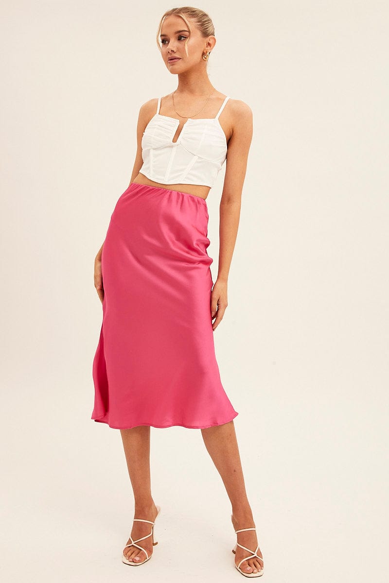 Pink Slip Skirt Midi Satin | Ally Fashion