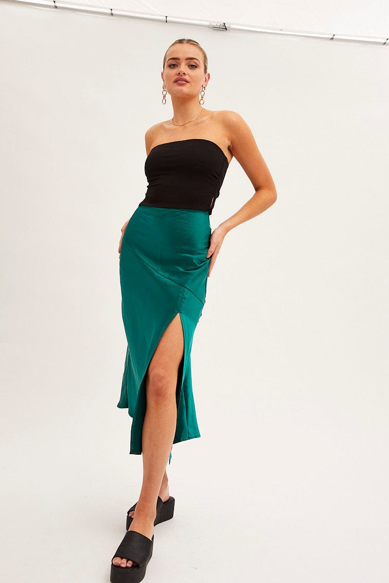 Teal Slip Skirt Satin Midi | Ally Fashion