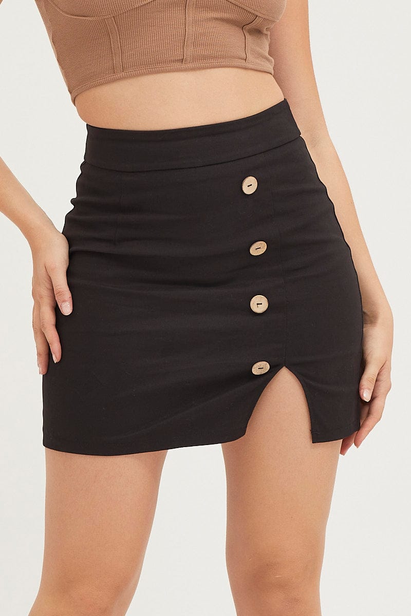 MINI SKIRT Black High Waist Front Split Skirt for Women by Ally