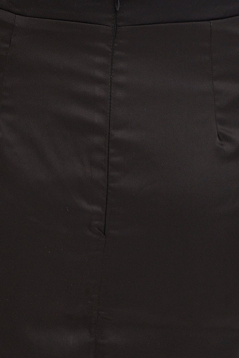 MINI SKIRT Black Mini Skirt High Rise Satin for Women by Ally