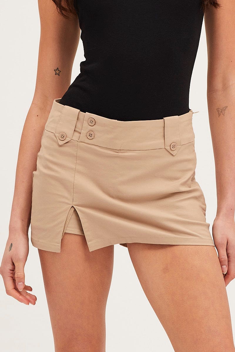 MINI SKIRT Camel Low Rise Micro Mini Skirt for Women by Ally