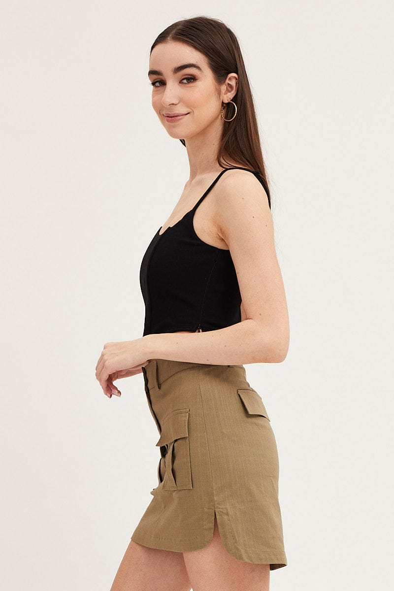MINI SKIRT Green Mini Skirt High Rise Utility for Women by Ally