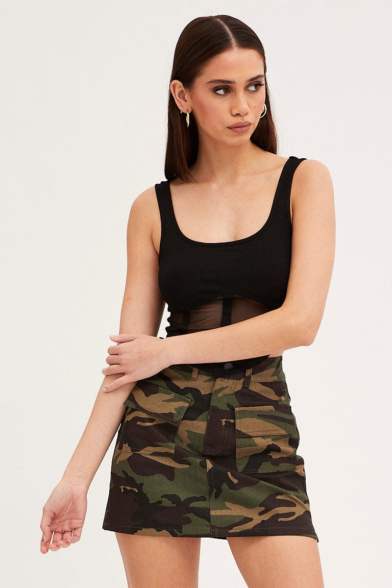 MINI SKIRT Green Print Camoflage Cargo Mini Skirt for Women by Ally