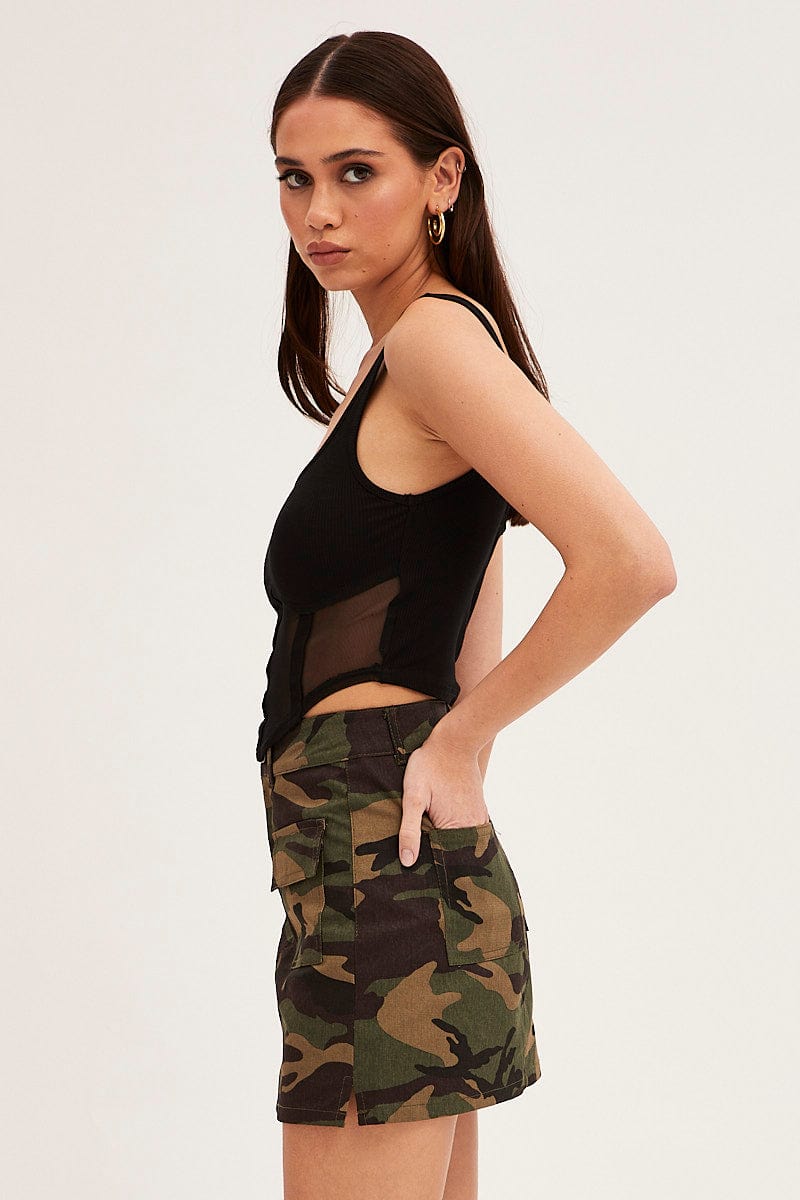 MINI SKIRT Green Print Camoflage Cargo Mini Skirt for Women by Ally