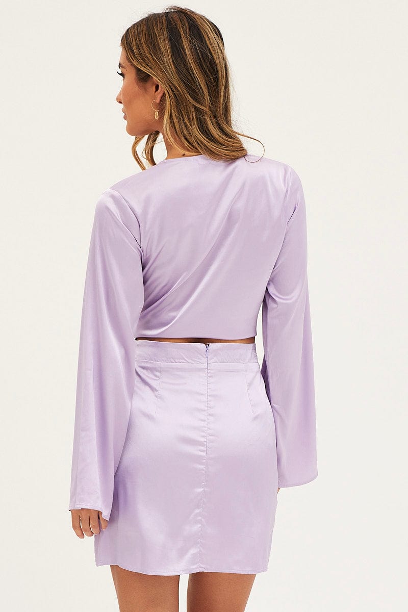 MINI SKIRT Purple Mini Skirt High Rise Satin for Women by Ally