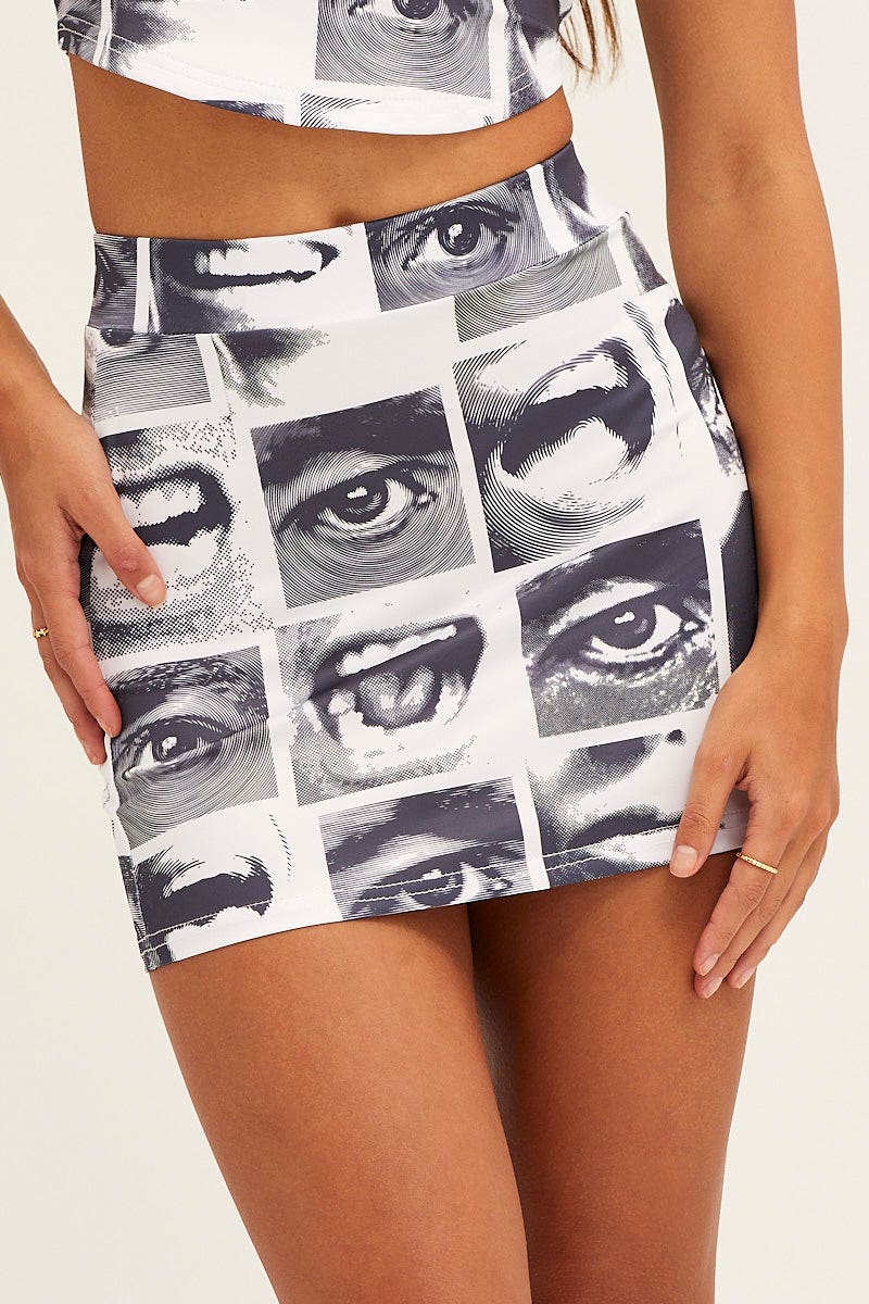 MINI SKIRT White Abstract Mini Skirt for Women by Ally