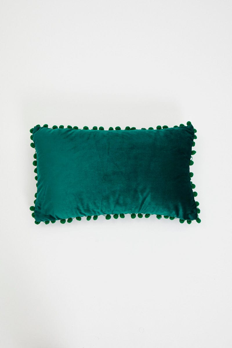 MISCELLANEOUS Blue Pom Pom Trim Cushion for Women by Ally