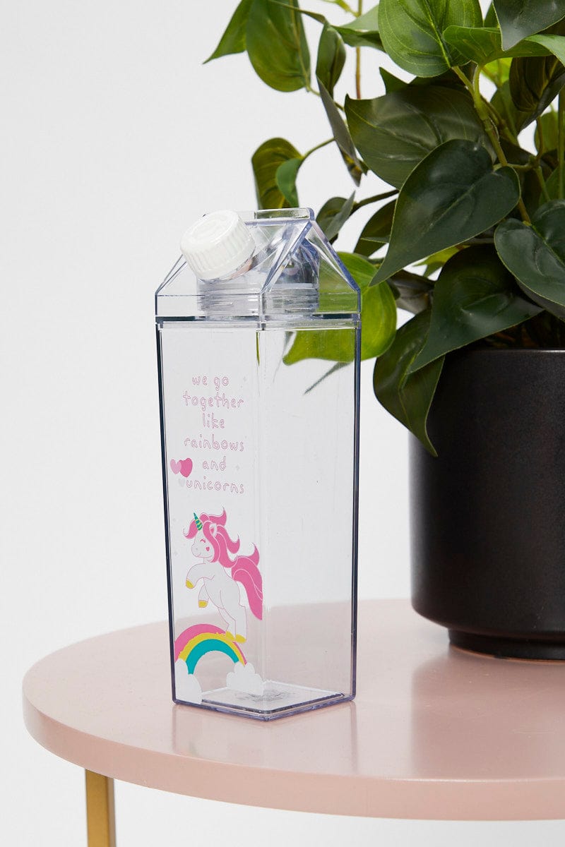 MISCELLANEOUS Pink Magic Unicorn Slogan Carton Clear Drinks Bottle for Women by Ally
