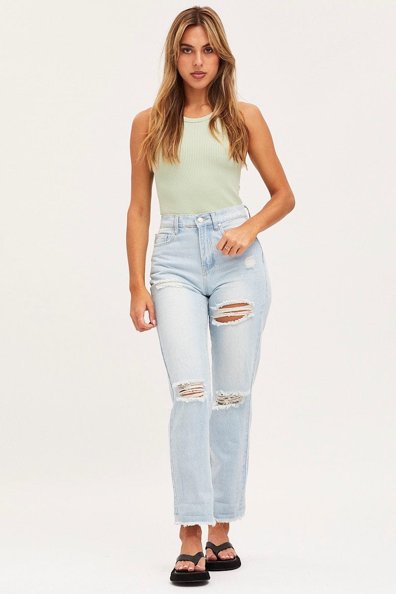 MR BOYFRIEND JEAN Blue Boyfriend Denim Jeans Mid Rise for Women by Ally