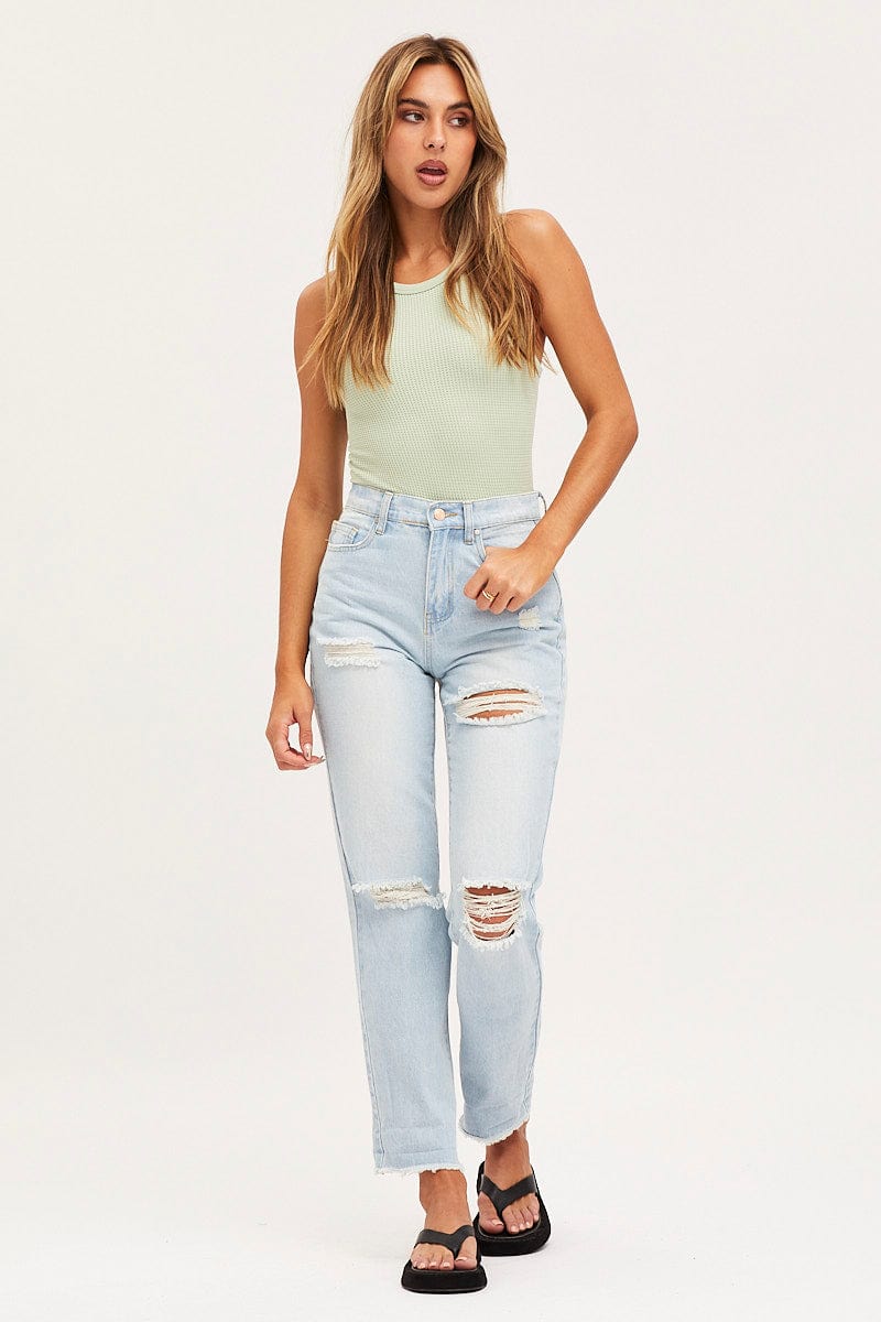 MR BOYFRIEND JEAN Blue Boyfriend Denim Jeans Mid Rise for Women by Ally