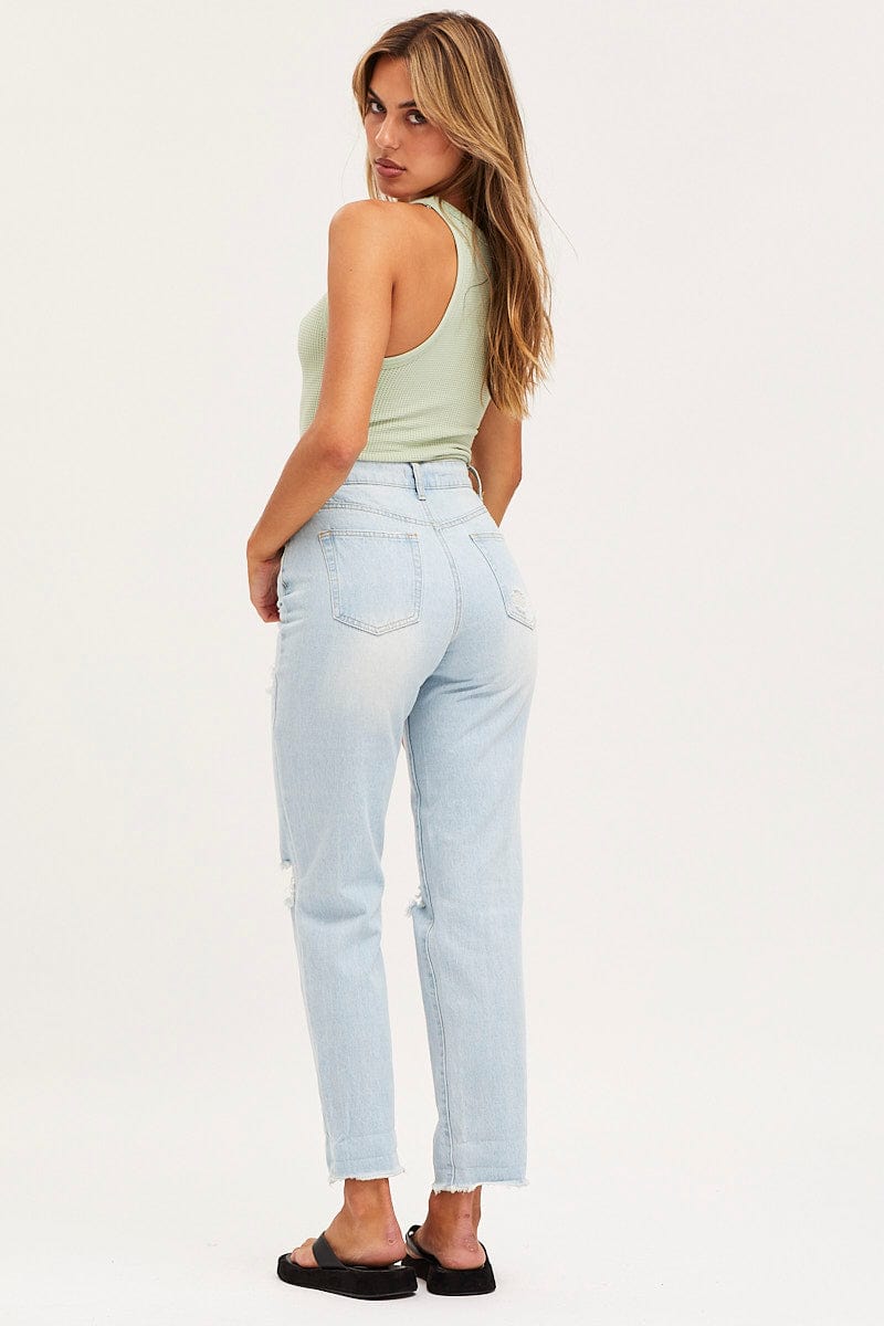 MR BOYFRIEND JEAN Blue Boyfriend Denim Jeans Mid Rise for Women by Ally