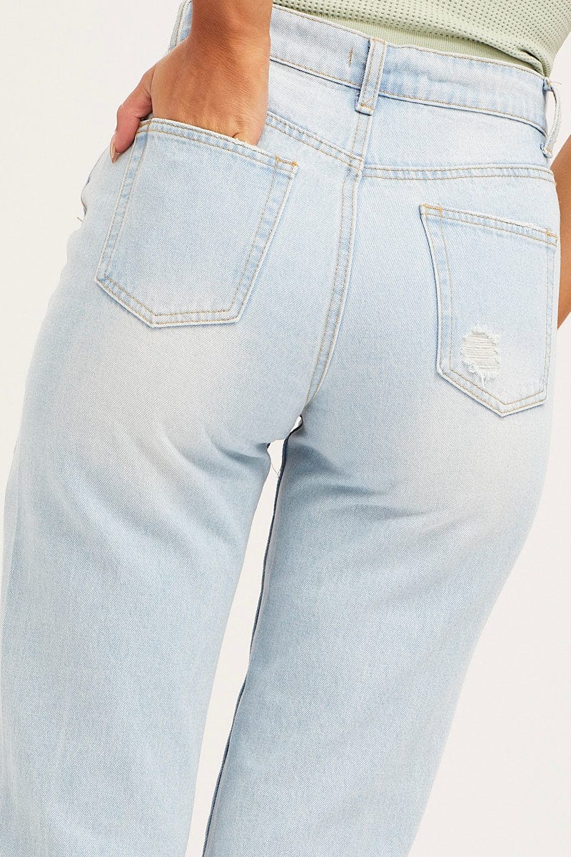 MR BOYFRIEND JEAN Blue Boyfriend Denim Jeans Mid Rise for Women by Ally