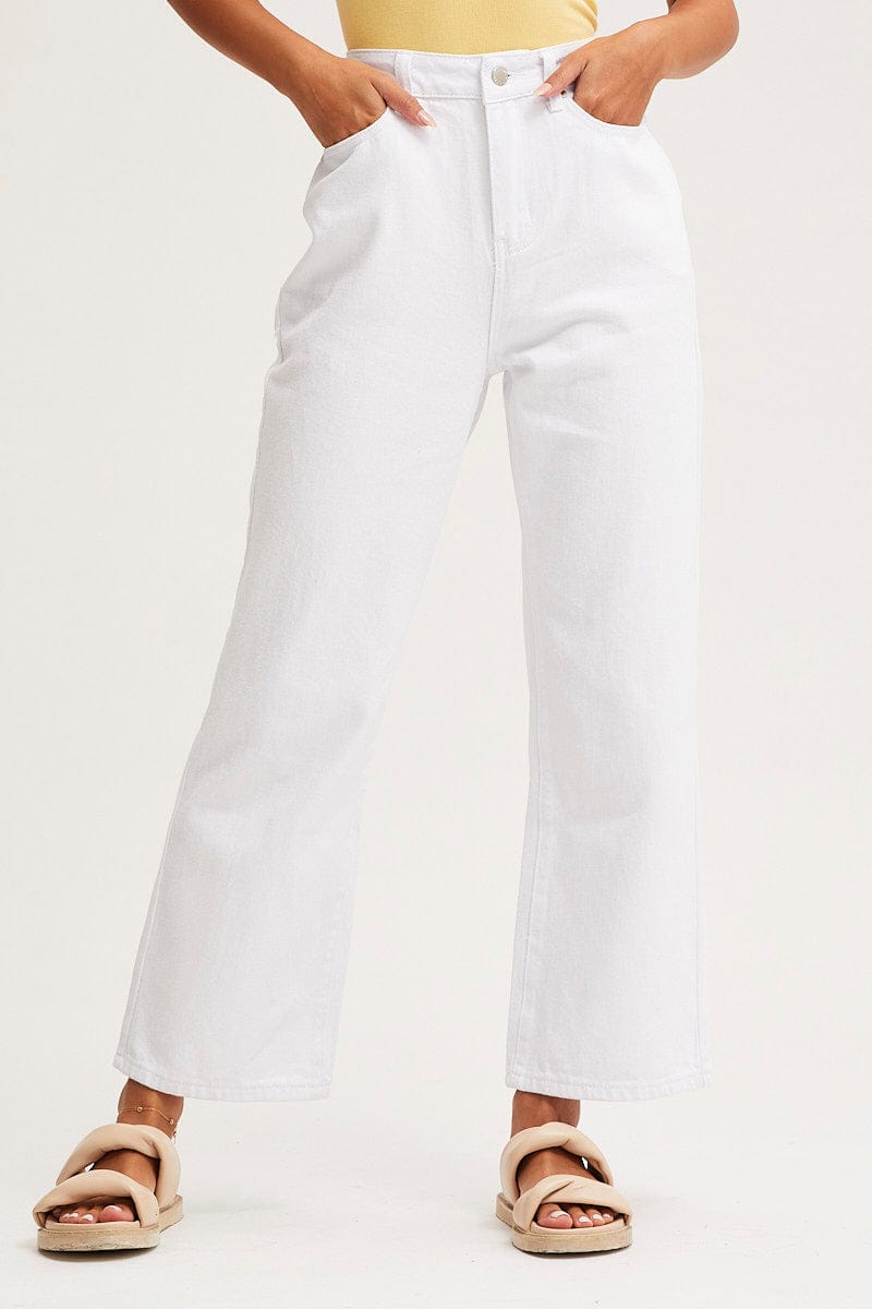 MR BOYFRIEND JEAN White Wide Leg Denim Jeans High Rise for Women by Ally