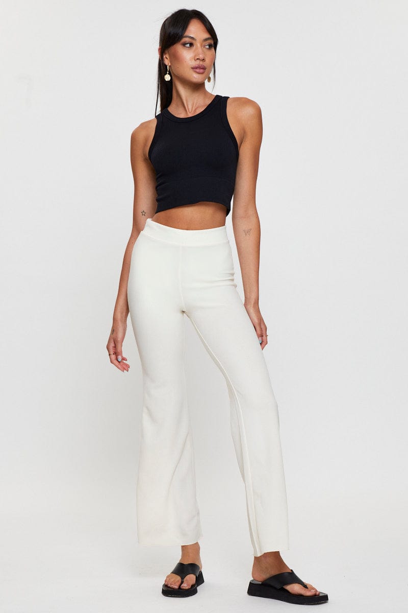 Crop Top High Waisted White Bell Bottom Pants Women's White