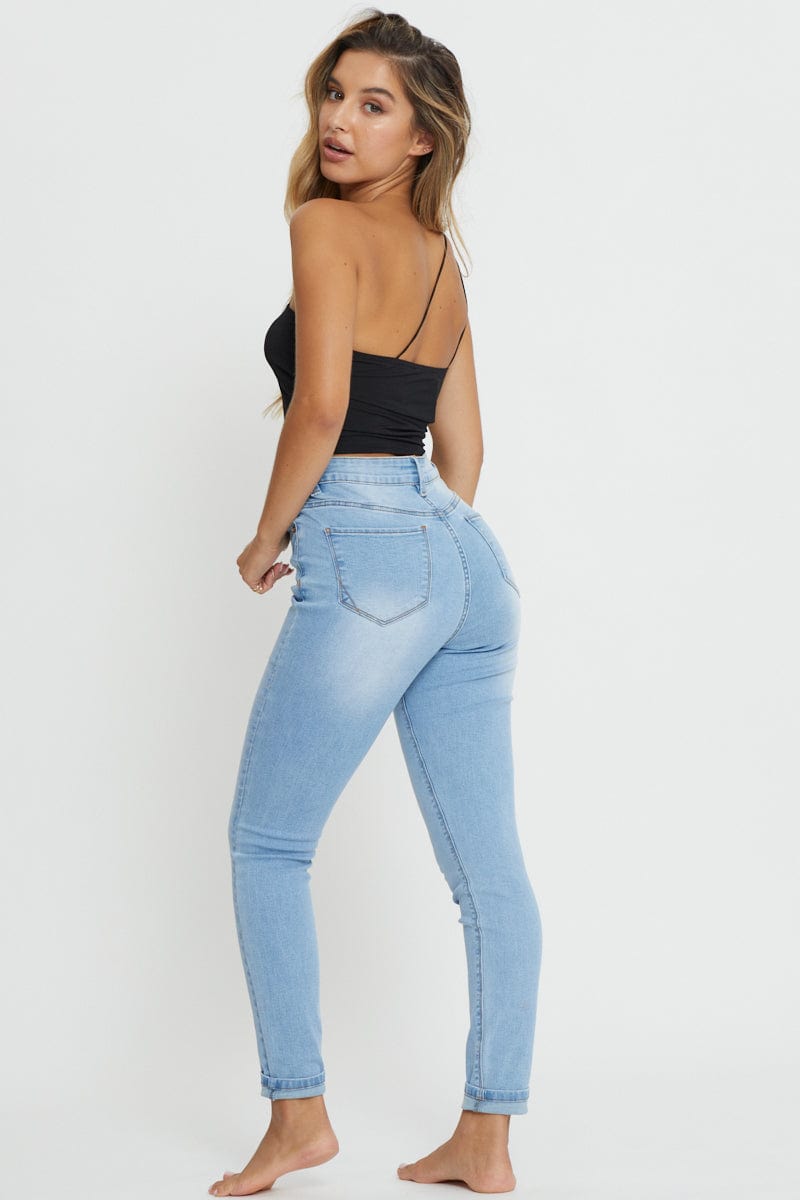MR SKINNY JEAN Blue Skinny Denim Jeans High Rise for Women by Ally