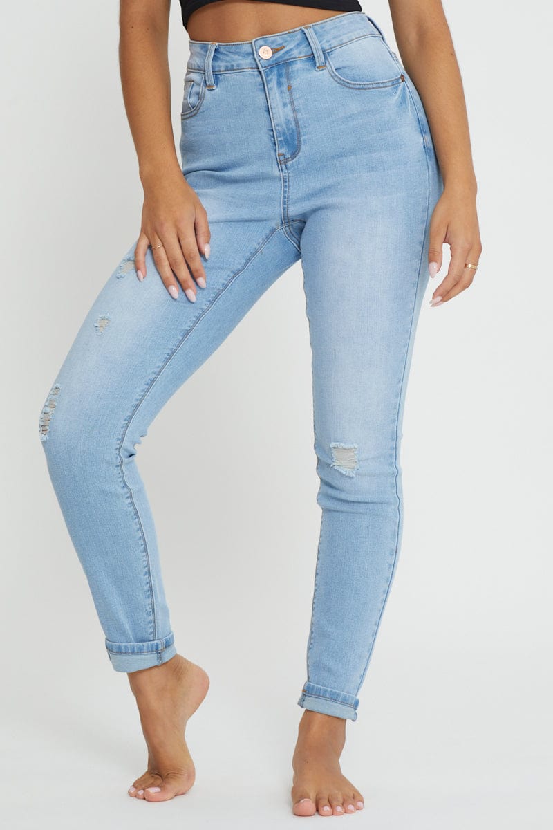 MR SKINNY JEAN Blue Skinny Denim Jeans High Rise for Women by Ally