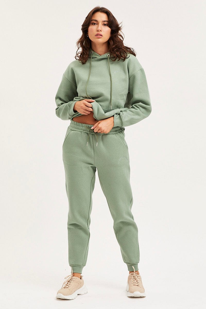 Women s Green Track Pants High Rise Unisex Ally Fashion