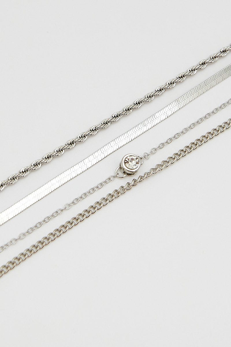 Women’s Silver 4Pcs Rhinestone Chain Necklace | Ally Fashion