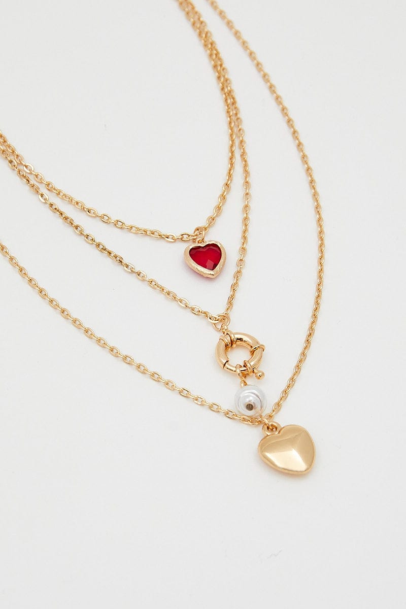 NECKLACE Metallic Heart Decor Layered Necklace for Women by Ally