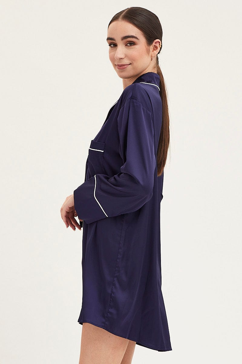 Women’s Blue Satin Pajamas Long Sleeve | Ally Fashion