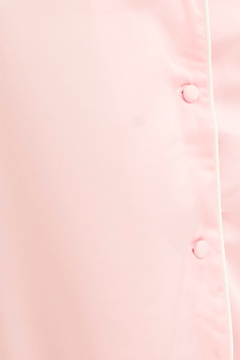 Pink Nightgown Short Sleeve Collared Mini Satin