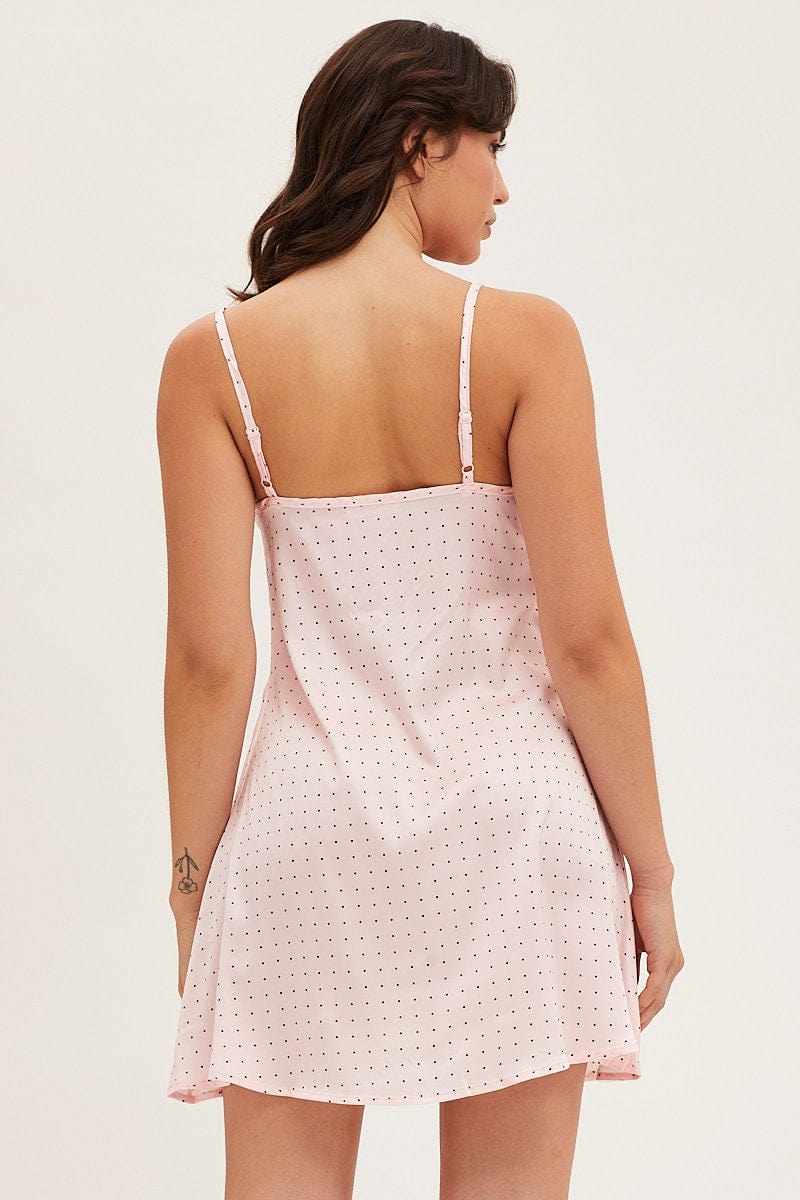 NIGHTIE Polka Dot Satin Slip Sleeveless V-Neck Nightgown for Women by Ally