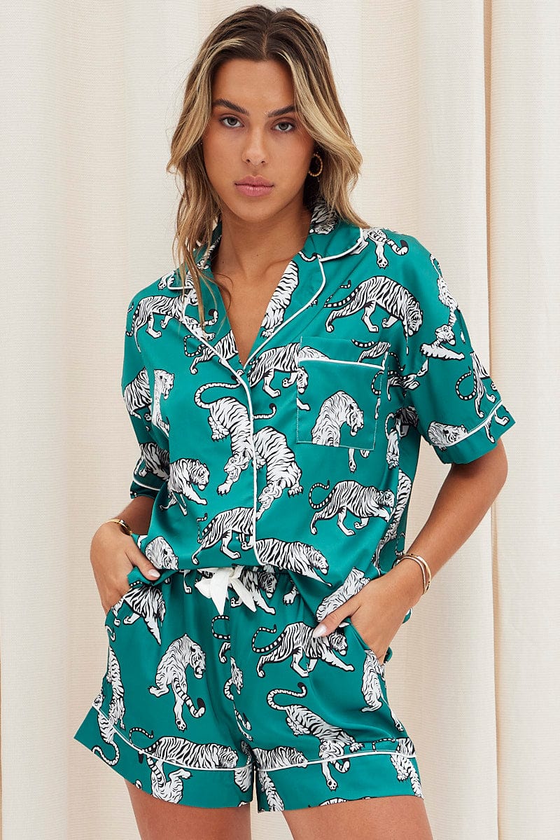 Cheap Women V-neck Animal Print Bodycon Sleepwear Jumpsuit Button