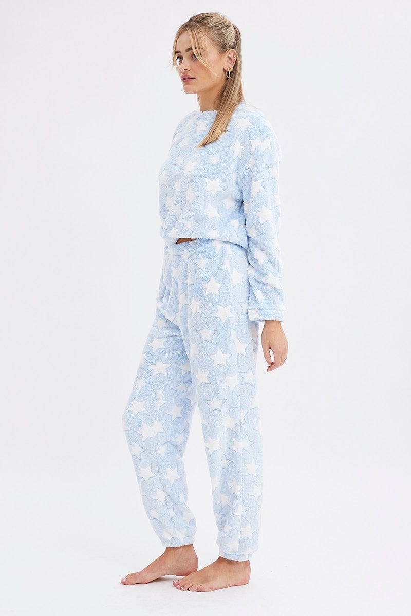 Blue Print Fluffy Pj Star Print Cosy Pyjama Set for Ally Fashion