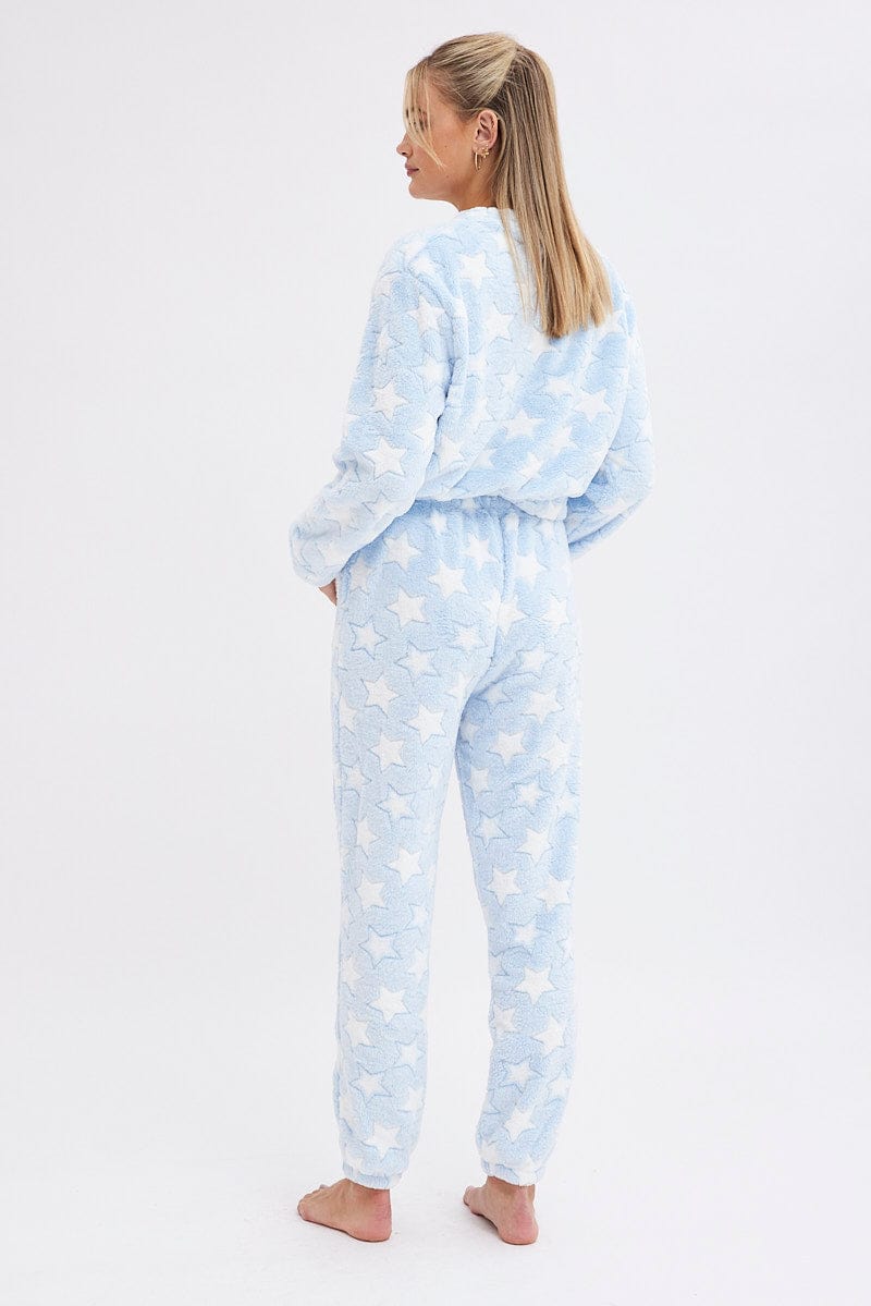 Blue Print Fluffy Pj Star Print Cosy Pyjama Set for Ally Fashion