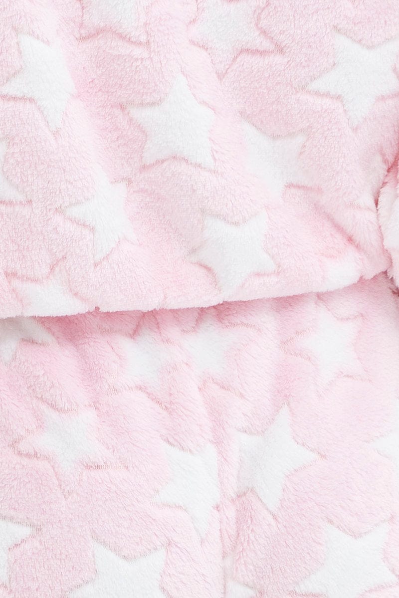 Pink Print Fluffy Pj Star Print Cosy Pyjama Set for Ally Fashion