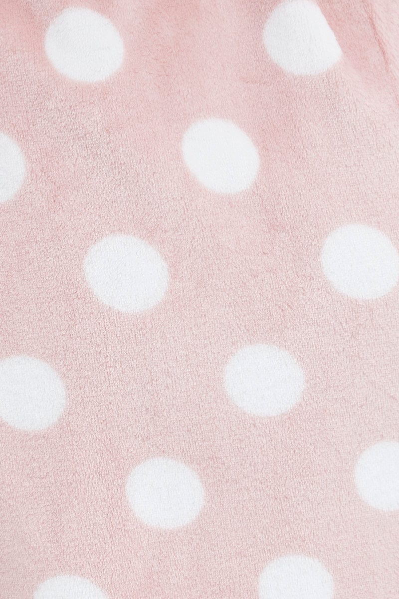 Pink Polka Dot Fleece Robe Spot Dressing Gown for Ally Fashion