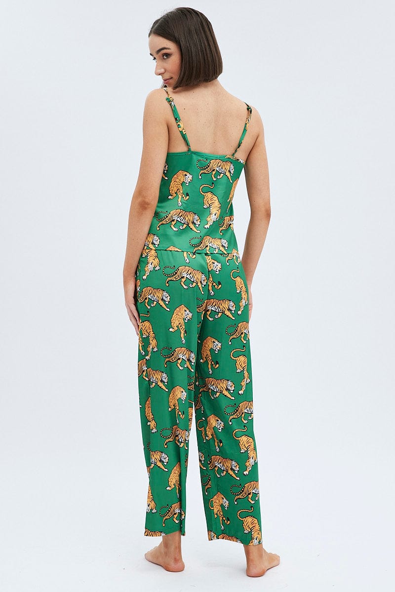 Green Print Tiger PJ Graphic Cami Pyjama Set for Ally Fashion